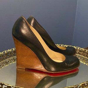 Christian Louboutin Miss Boxe Black Leather Wedge